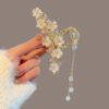 Large Metal Pearl Bell Orchid Tassel Hair Clip