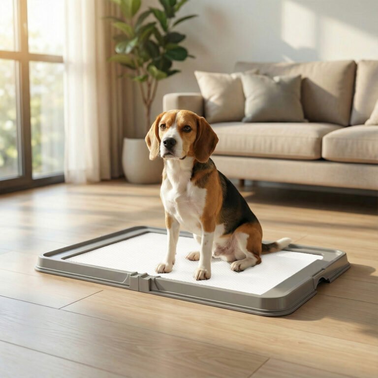 Pee Pad Holder Foldable Dog Litter Box with 3 Disposable Pads, 33.9″ x 24.4″, Gray