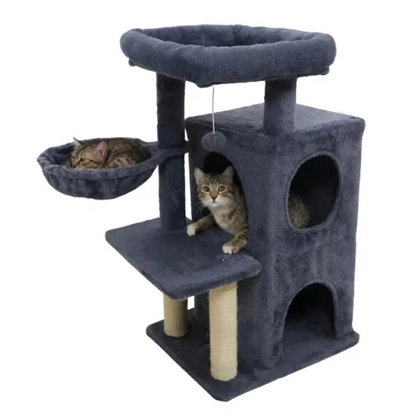 Dark Gray 33.5″ Multi-Level Cat Tree With 2-Tier Condo, Sisal Scratching Posts & Anti-Toppling Device For Cats