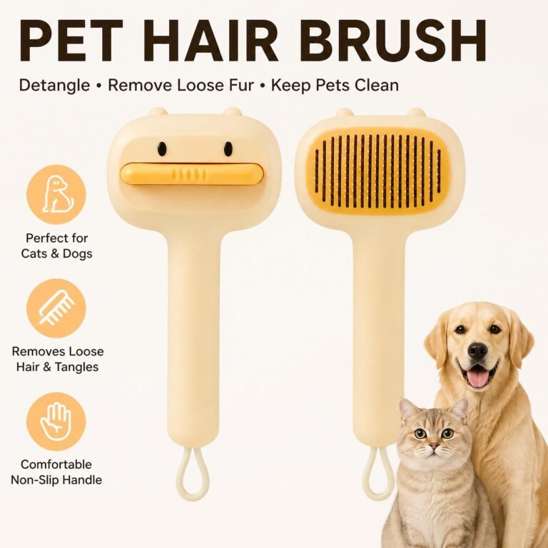 Cute Cartoon Bear Self-Cleaning Pet Brush  Universal Deshedding Comb For Cats And Dogs  Removes Loose Fur & Detangles  Comfortable Non-Slip Handle Pet Grooming Tool