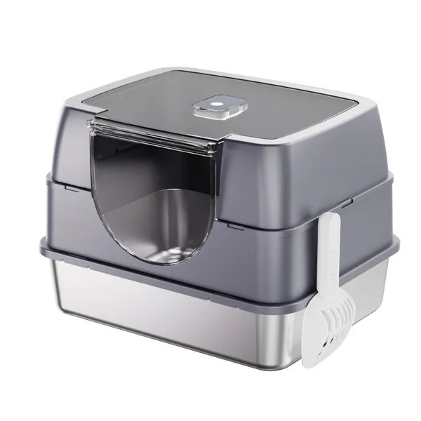 Fully Enclosed Stainless Steel Cat Litter Box White – 2025 Top Pick, Odor Lock, No Litter Scatter, Easy Clean