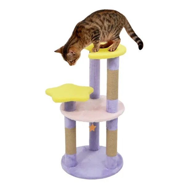29″ Moon & Star Cat Tree With 4 Levels, Jute Scratching Posts & Anti-Tipping Device For Kittens & Adults-Purple