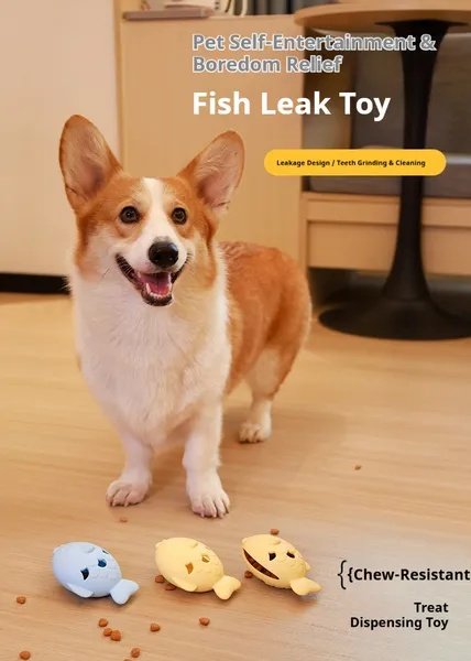 Fish-Shaped Dog Treat Dispenser Toy-Food-Grade Silicone Slow Feeder For Boredom Relief, Self-Entertainment & Pet Interaction – Durable Chew Toy With Treat Leakage Design, Teeth Cleaning Surface
