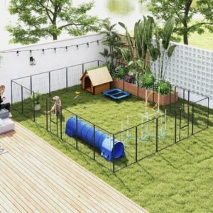 Dog Playpen for Indoor Outdoor, 24 Panels 39" H Puppy Playpen with Lockable Door, DIY Shape Pet Exercise Fence, Gray