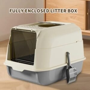 Extra Large Dual-Entry Cat Litter Box, Convertible Open&Enclosed, Gray, Odor Control, Easy Clean