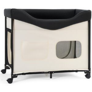 Elevated Lounge Pet Bed, Foldable Bunk Dog Bed With 600D Oxford Cloth And Dutch Velvet, Portable Raised Cot With Wheels, Side Storage Bags, And Carry Bag For Cats & Dogs, XL, Beige