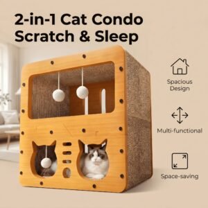 2 Styles Double Layer Cat Scratcher House Multifunctional Corrugated Paper Cat Nest Villa Large Space Cat Cave Bed With Hanging Ball Toy Wear Resistant Claw Grinding Cat House Indoor