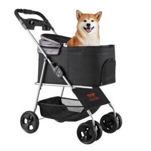 Pet Stroller Foldable 4 Wheels Dog Stroller Detachable Carrier Up To 35lbs