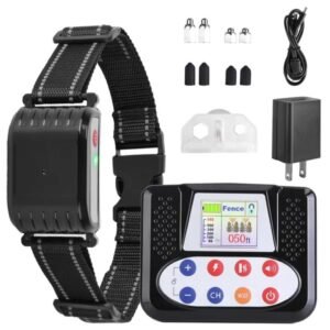 990FT Range Dog Wireless Fence Remote Training Collar IPX6 Waterproof Receiver With 0-9 Levels Beep Vibration Shock Mode 4 Channels Rechargeable Transmitter System