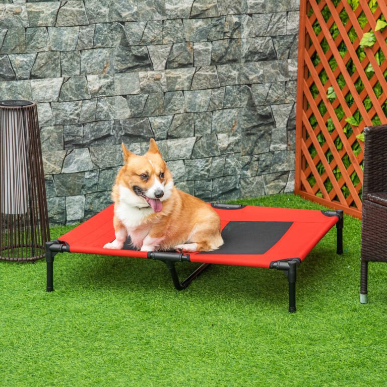 36″ x 30″ Elevated Cooling Summer Dog Cot Pet Bed With Mesh Ventilation – Red