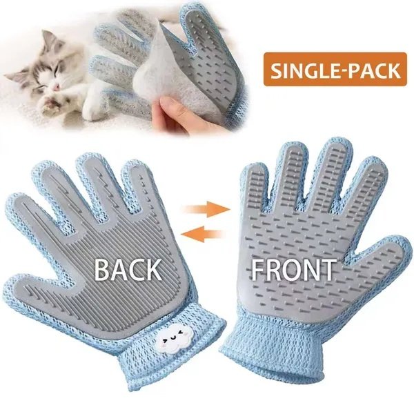 2-in-1 Pet Grooming Glove – Double-Sided Deshedding & Massage Brush For Cats Or Dogs, Removes Loose Hair From Fur & Furniture, Ultra-Soft Easy-Clean Mitt-single Glove